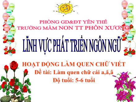 Bài giảng Mầm non Lớp Lá - Đề tài: Làm quen chữ cái a, ă, â - Trường Mầm non Phồn Xương