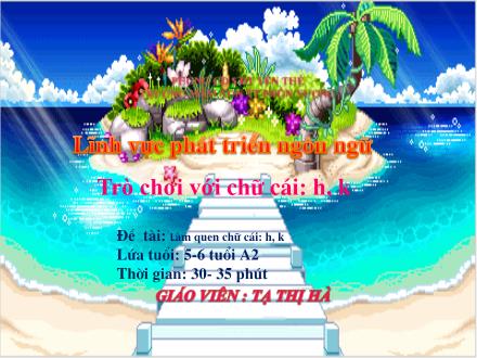 Bài giảng Mầm non Lớp Lá - Đề tài: Làm quen với chữ cái h, k - Tạ Thị Hà