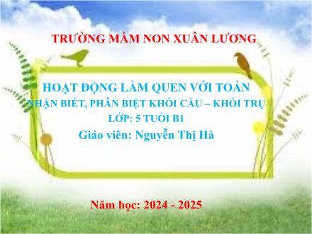 Bài giảng Mầm non Lớp Lá - Đề tài: Nhận biết, phân biệt khối cầu, khối trụ - Năm học 2024-2025 - Nguyễn Thị Hà
