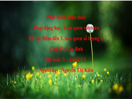 Bài giảng Mầm non Lớp Mầm - Chủ đề: Gia đình - Đề tài: Đếm đến 3, làm quen số lượng 3 - Nguyễn Thị Kiên