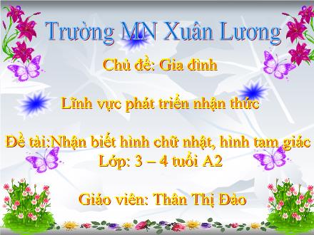 Bài giảng Mầm non Lớp Mầm - Chủ đề: Gia đình - Đề tài: Nhận biết hình chữ nhật, hình tam giác - Thân Thị Đào