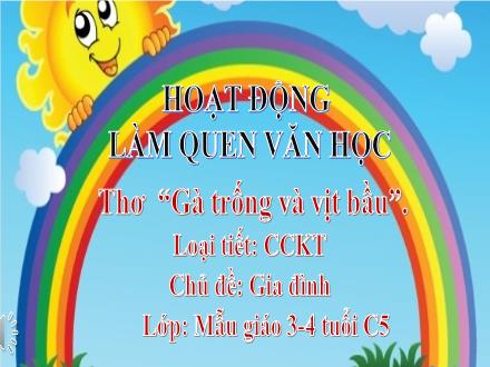 Bài giảng Mầm non Lớp Mầm - Chủ đề: Gia đình - Đề tài: Thơ Gà trống và vịt bầu