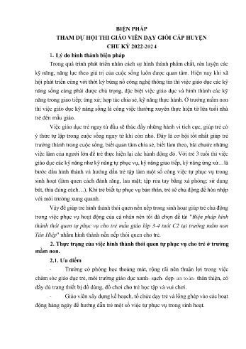 Biện pháp hình thành thói quen tự phục vụ cho trẻ mẫu giáo lớp 3-4 tuổi C2 tại trường mầm non Tân Hiệp