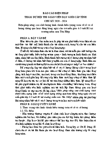 Biện pháp nâng cao chất lượng hình thành biểu tượng toán về số và số lượng thông qua hoạt động hàng ngày cho trẻ mẫu giáo lớp 4-5 tuổi B1 tại trường mầm non Tân Hiệp
