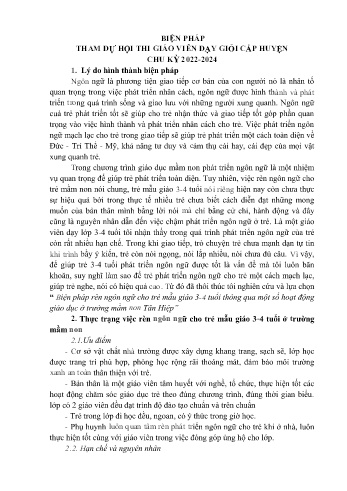 Biện pháp rèn ngôn ngữ cho trẻ mẫu giáo 3-4 tuổi thông qua một số hoạt động giáo dục ở trường mầm non Tân Hiệp