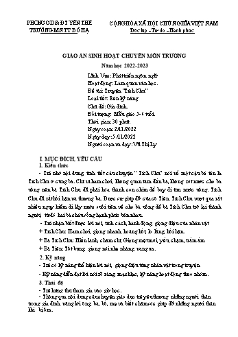 Giáo án Mầm non Lớp Lá - Chủ đề: Gia đình - Đề tài: Truyện Tích chu - Năm học 2022-2023 - Vũ Thị Ly
