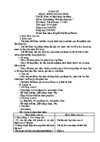 Giáo án Mầm non Lớp Lá - Chủ đề: Nước và hiện tượng tự nhiên - Đề tài: Thí nghiệm Núi lửa phun trào - Năm học 2023-2024 - Nguyễn Thị Hồng Khanh