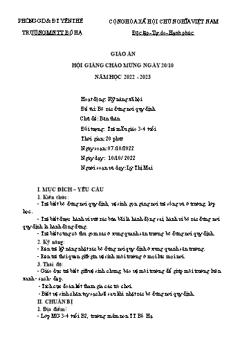 Giáo án Mầm non Lớp Mầm - Chủ đề: Bản thân - Đề tài: Bỏ rác đúng nơi quy định - Năm học 2022-2023 - Lý Thị Mai