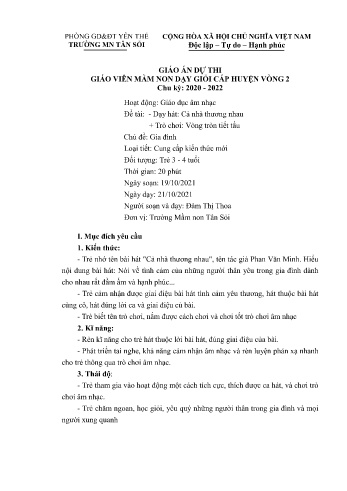 Giáo án Mầm non Lớp Mầm - Chủ đề: Gia đình - Đề tài: Dạy hát Cả nhà thương nhau. Trò chơi Vòng tròn tiết tấu - Năm 2021-2022 - Đàm Thị Sỏi
