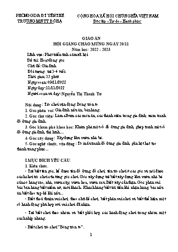 Giáo án Mầm non Lớp Mầm - Chủ đề: Gia đình - Đề tài: Hoạt động góc - Năm học 2022-2023 - Nguyễn Thị Thanh Tứ