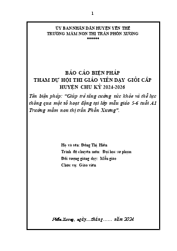 Giúp trẻ tăng cường sức khỏe và thể lực thông qua một số hoạt động tại lớp mẫu giáo 5-6 tuổi A1 Trường mầm non thị trấn Phồn Xương