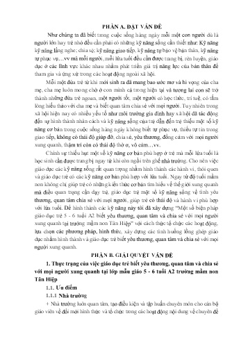 Một số biện pháp giáo dục trẻ 5 - 6 tuổi A2 biết yêu thương, quan tâm và chia sẻ với mọi người xung quanh tại trường mầm non Tân Hiệp