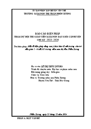 Một số biện pháp nâng cao ý thức bảo vệ môi trường cho trẻ mẫu giáo 5 - 6 tuổi A2 trường mầm non thị trấn Phồn Xương