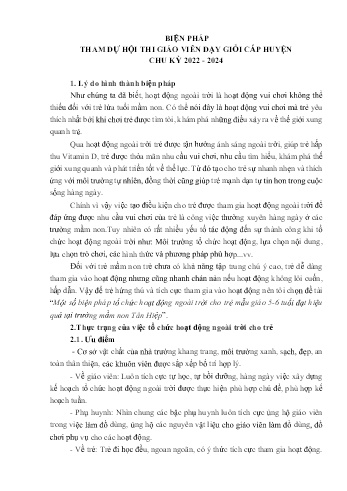 Một số biện pháp tổ chức hoạt động ngoài trời cho trẻ mẫu giáo 5-6 tuổi đạt hiệu quả tại trường mầm non Tân Hiệp