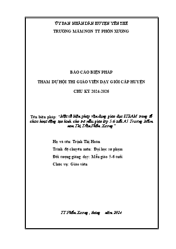 Một số biện pháp vận dụng giáo dục STEAM trong tổ chức hoạt động tạo hình cho trẻ mẫu giáo lớp 5-6 tuổi A5 Trường Mầm non Thị Trấn Phồn Xương