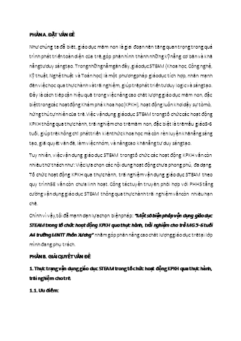 Một số biện pháp vận dụng giáo dục STEAM trong tổ chức hoạt động khám phá khoa học qua thực hành, trải nghiệm cho trẻ MG 5-6 tuổi A4 trường Mầm non Thị trấn Phồn Xương