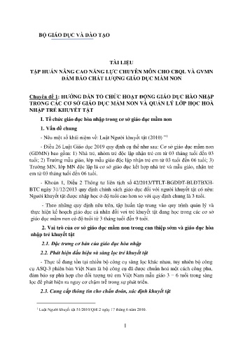 Tài liệu Tập huấn nâng cao chất lượng chuyên môn cho cán bộ quản lí và giáo viên mầm non đảm bảo chất lượng giáo dục mầm non